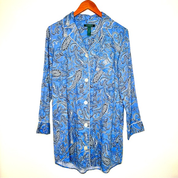 Lauren Ralph Lauren Blue Paisley Pajama Sleep Gown - Picture 1 of 7